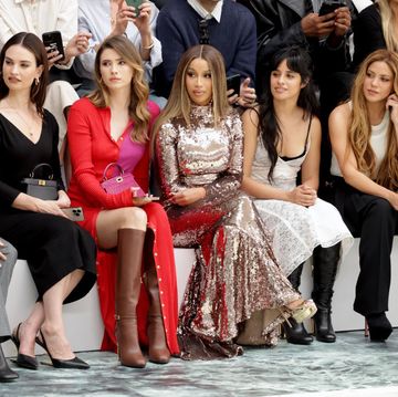 paris, france july 06 l r haruna kawaguchi, lily james, zita dhauteville, cardi b, camila cabello and shakira attend the fendi couture fallwinter 20232024 show at palais brogniart on july 06, 2023 in paris, france photo by pascal le segretaingetty images for fendi